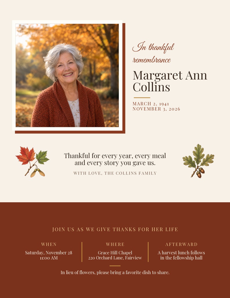 Preview for In Thankful Remembrance Letter Flyer Template