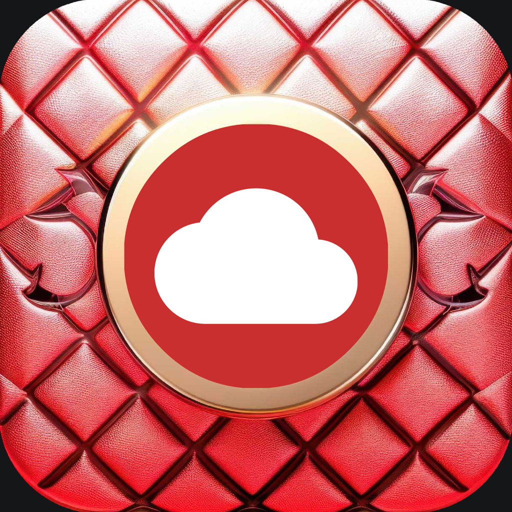 Cloud storage icon with red and gold design