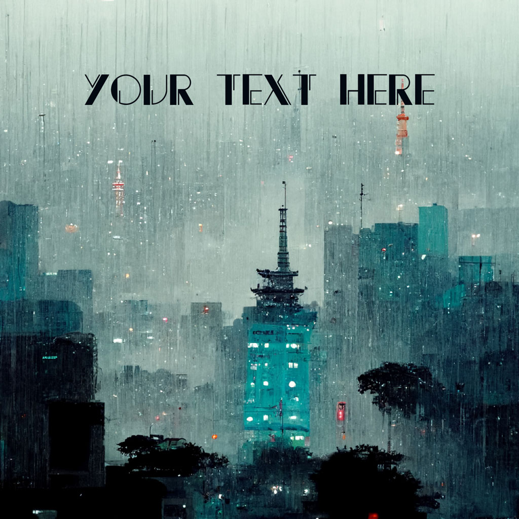 Cityscape with pagoda tower in the rain