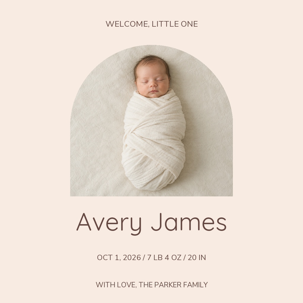 Preview for Welcome, Little Avery Square Post Template