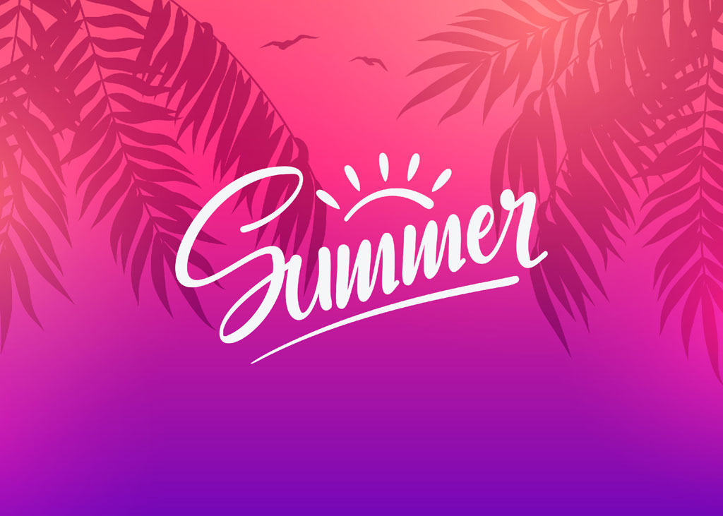Summer design with palm leaves and birds