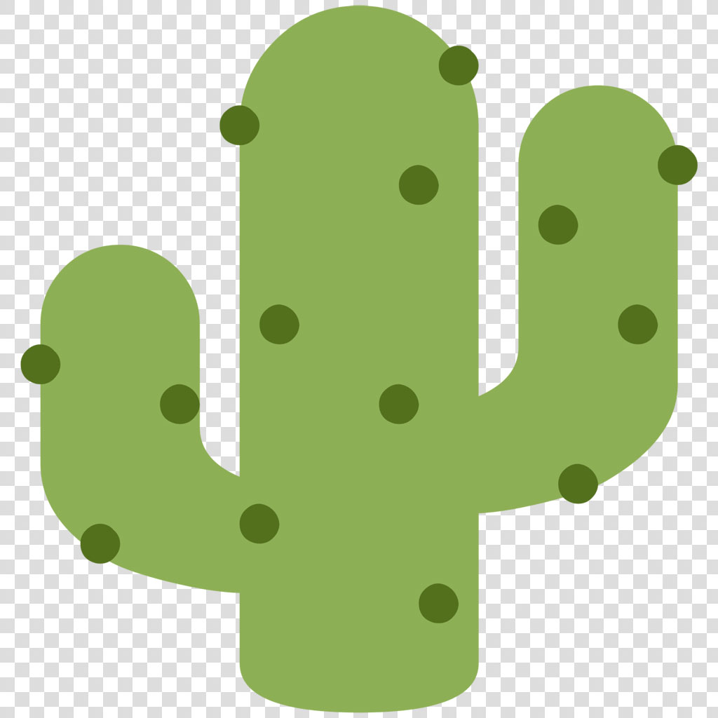 A cartoon cactus with three arms and dark green spines