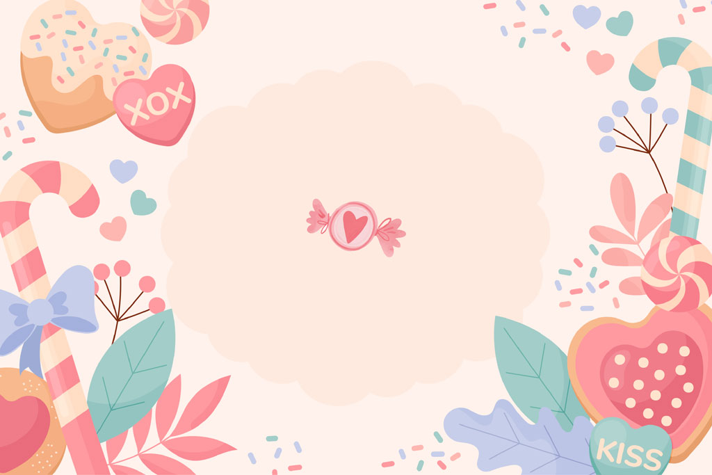 Valentine's Day greeting card with candy and hearts