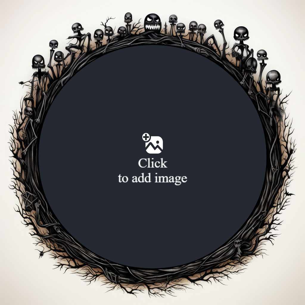 A black circle surrounded by skeletons and twigs