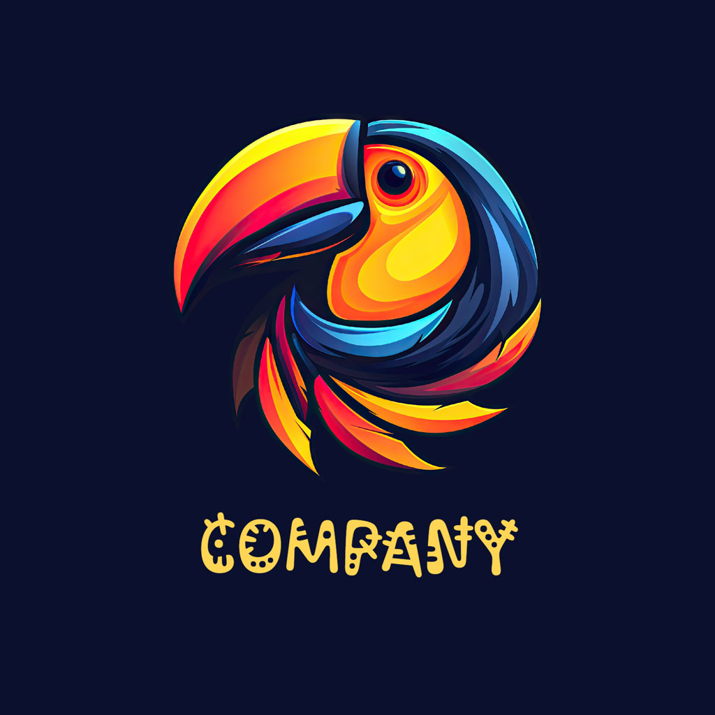 A stylized toucan head logo with vibrant colors and abstract shapes