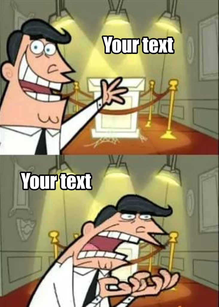 Cartoon character unveiling a pedestal with a comedic twist