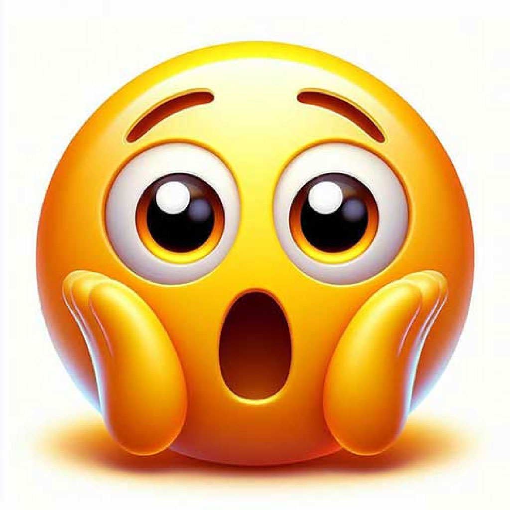 A yellow emoji with a shocked expression