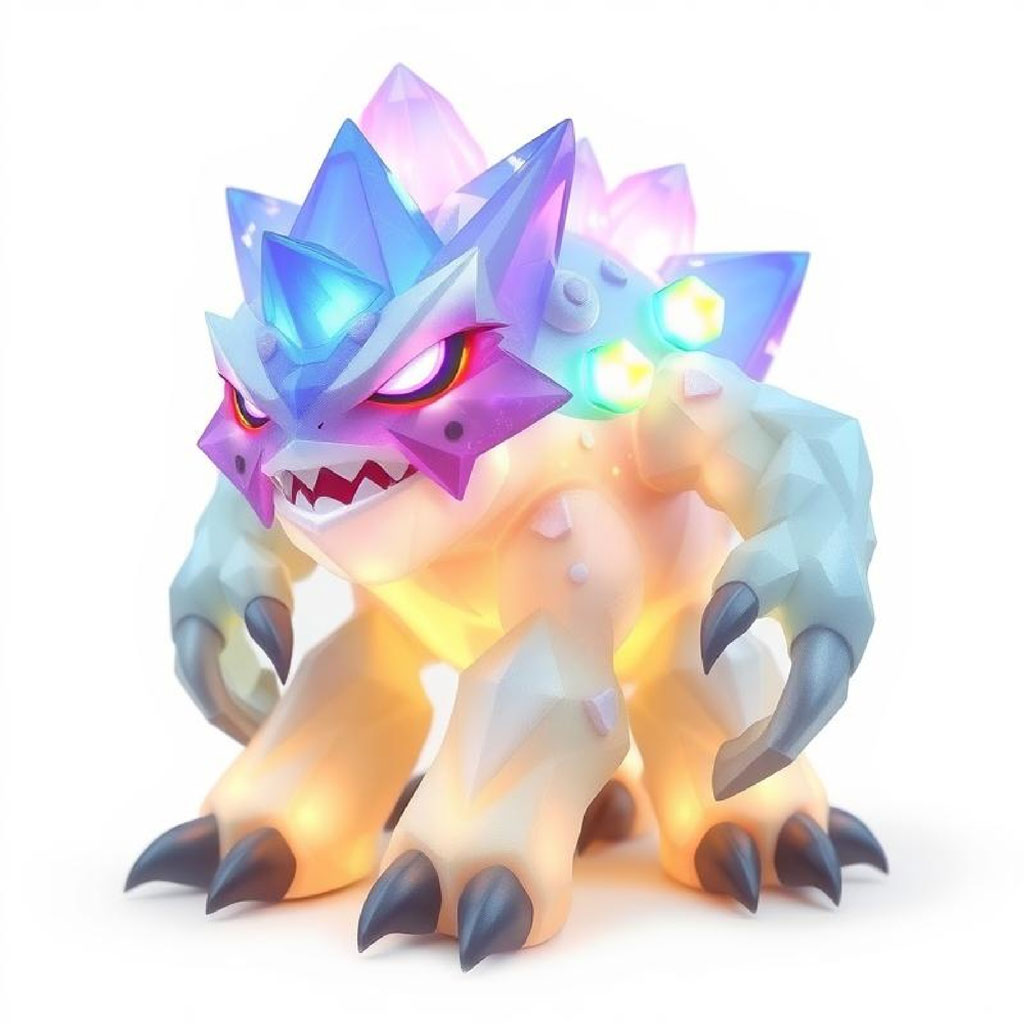 Glowing fantasy creature figurine with sharp claws and colorful accents