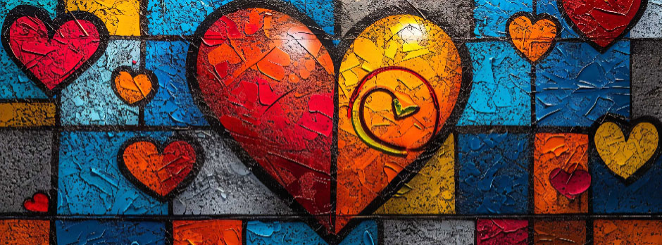 Mosaic artwork with hearts