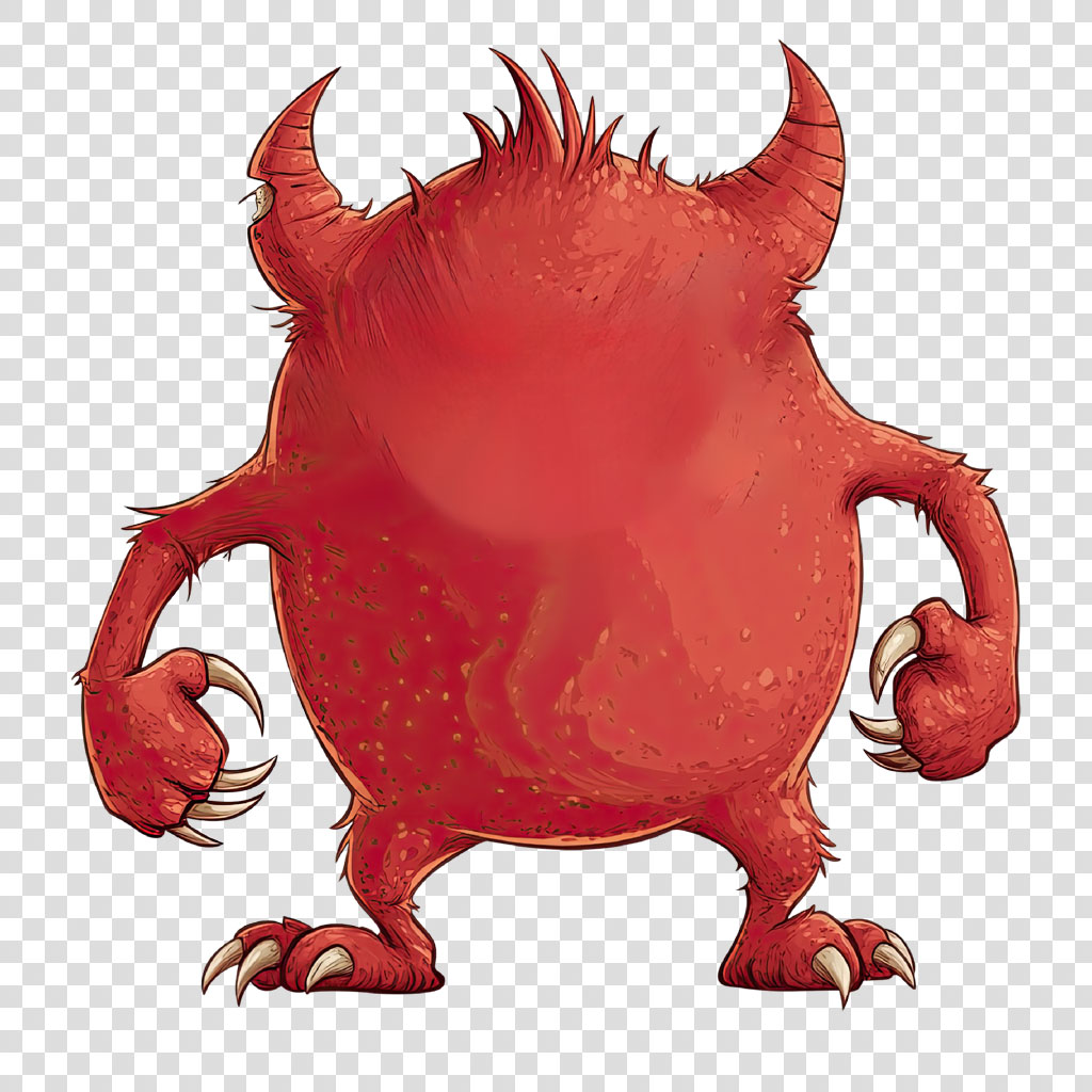 A red monster with horns and sharp claws