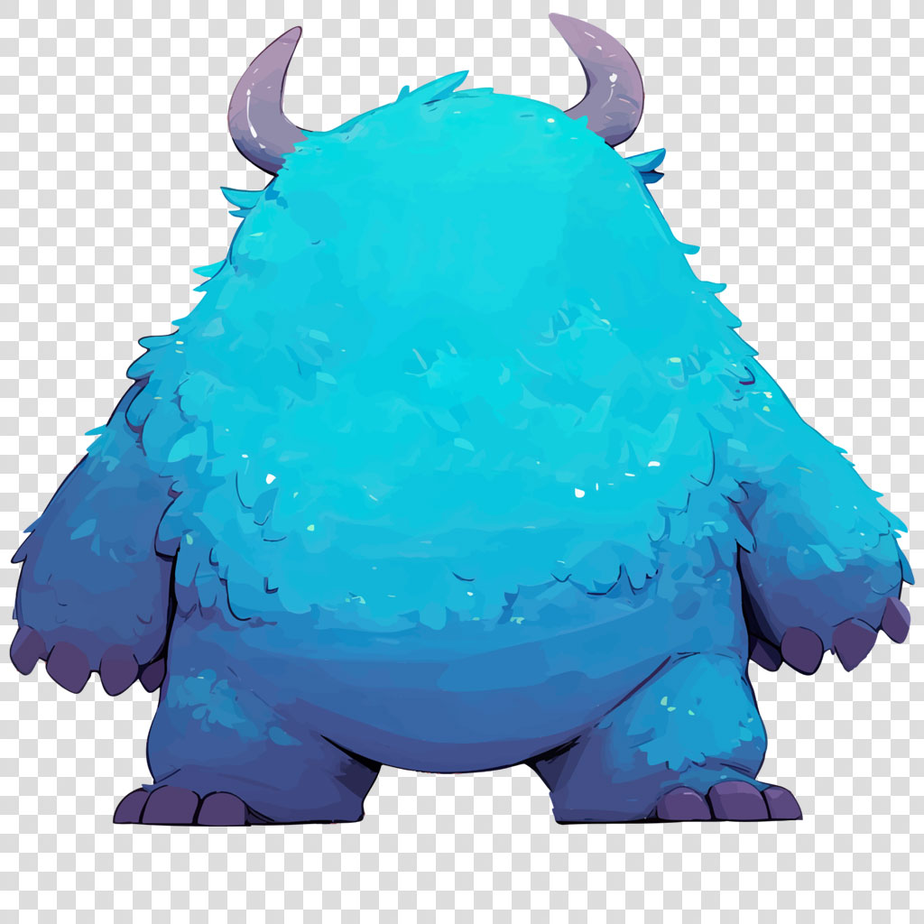 A blue furry monster with two horns on its head