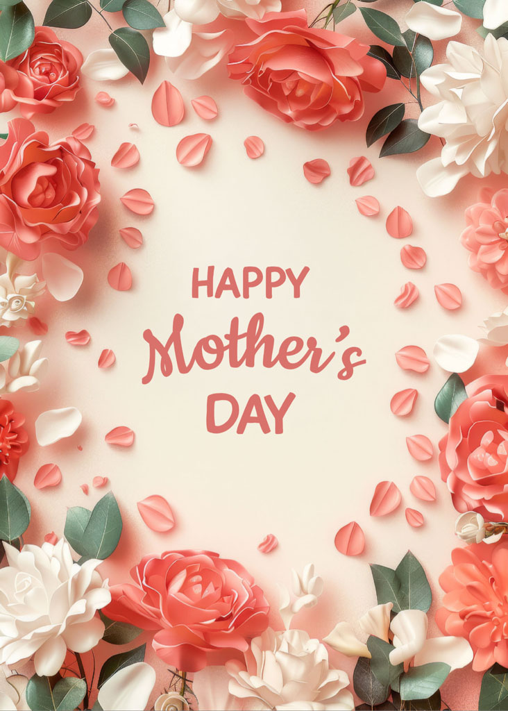 Happy Mother's Day greeting card with pink and white flowers