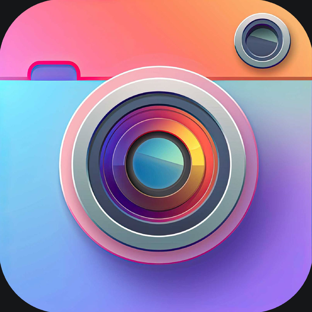 Camera app icon with colorful gradient and lens