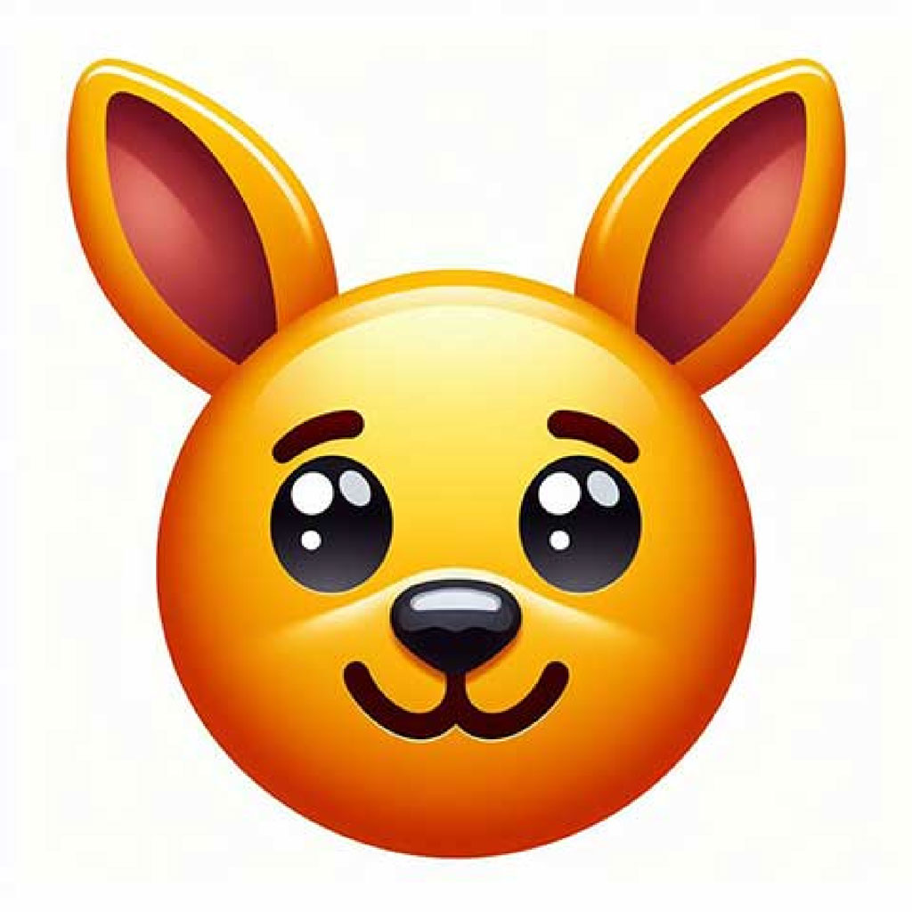 Cartoon kangaroo head with large eyes and a smile
