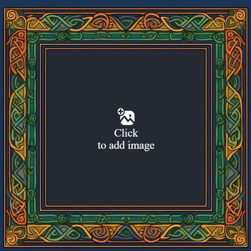 Celtic border frame with green, orange, and blue patterns