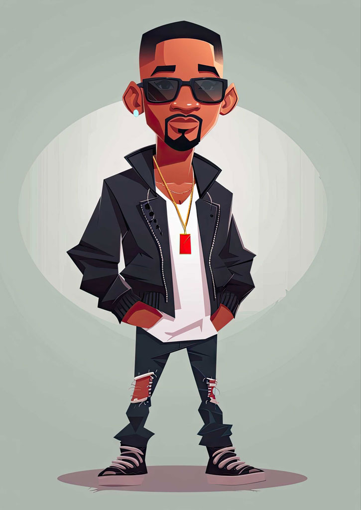 Cartoon man with sunglasses and leather jacket