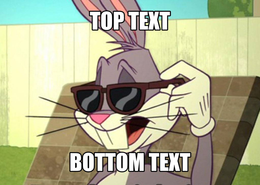 Cartoon bunny wearing sunglasses with top and bottom text overlay