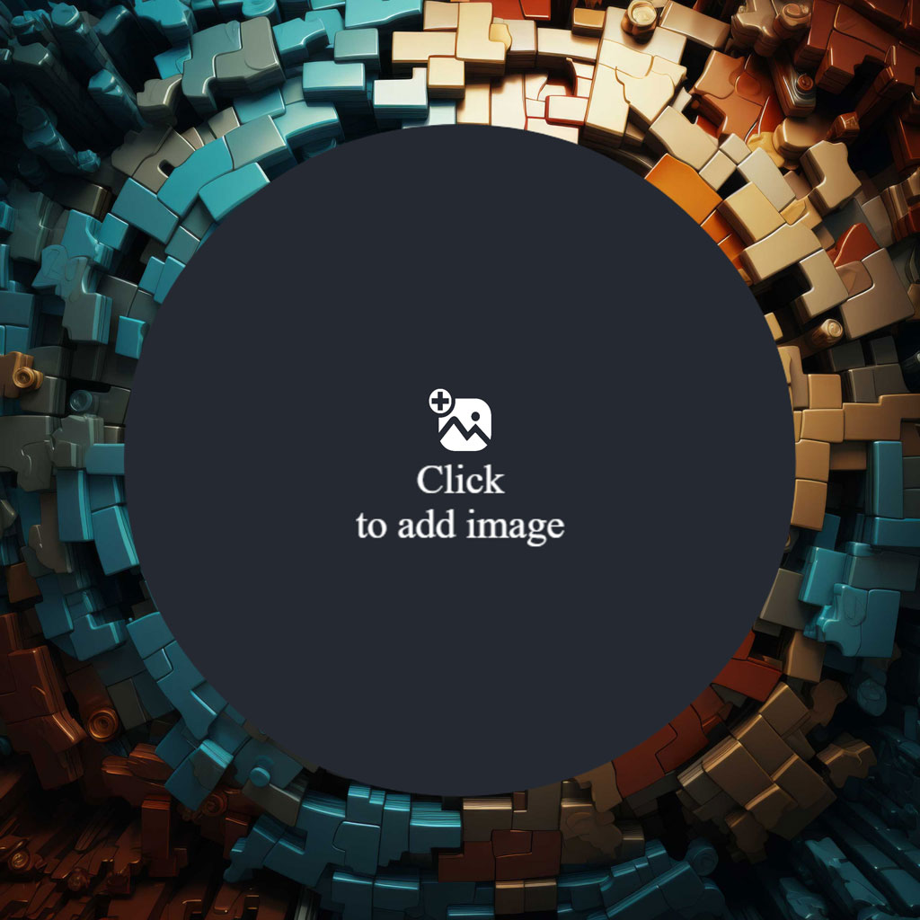 A dark gray circle surrounded by a 3D pixel art frame