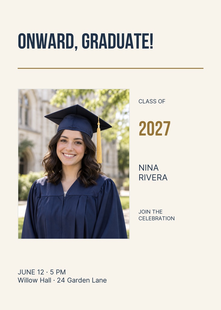 Preview for Onward Graduate 5 × 7 Invitation Template
