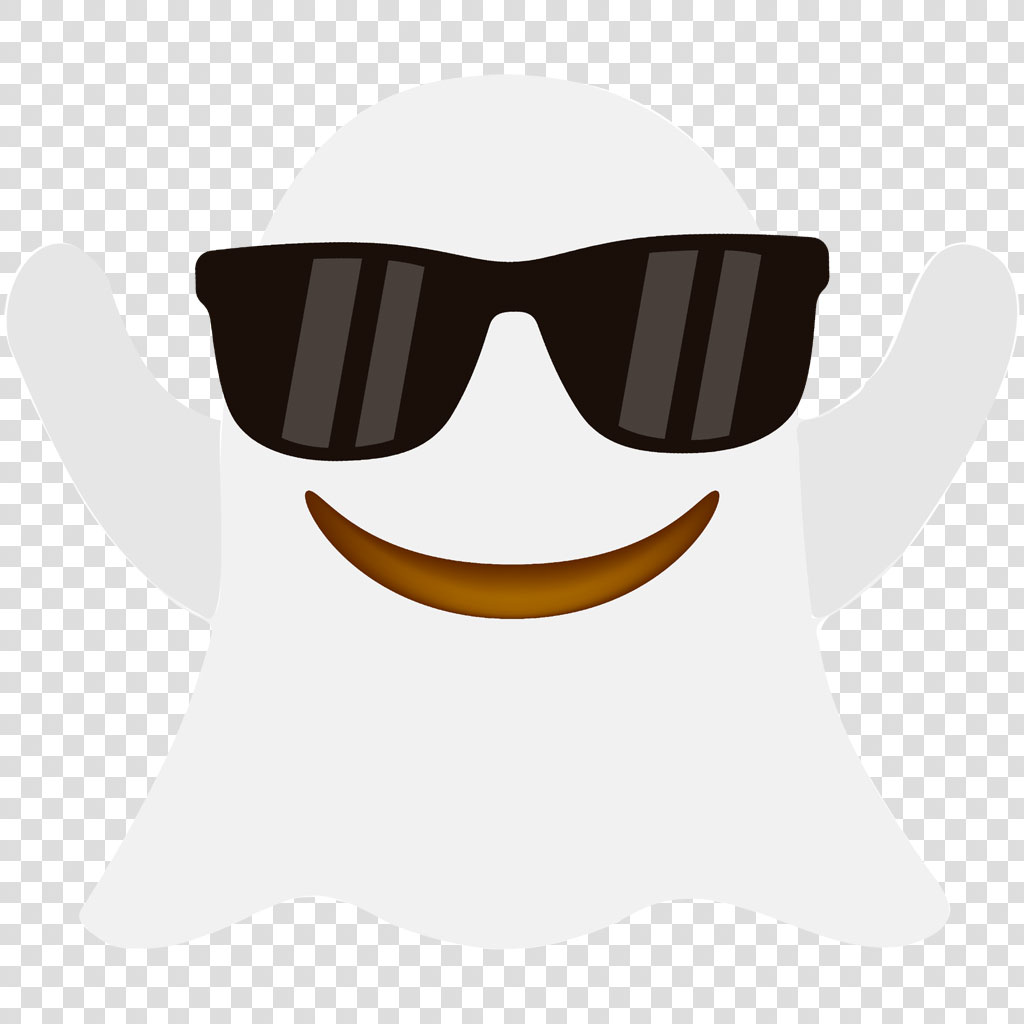 A white ghost with sunglasses and a smile.