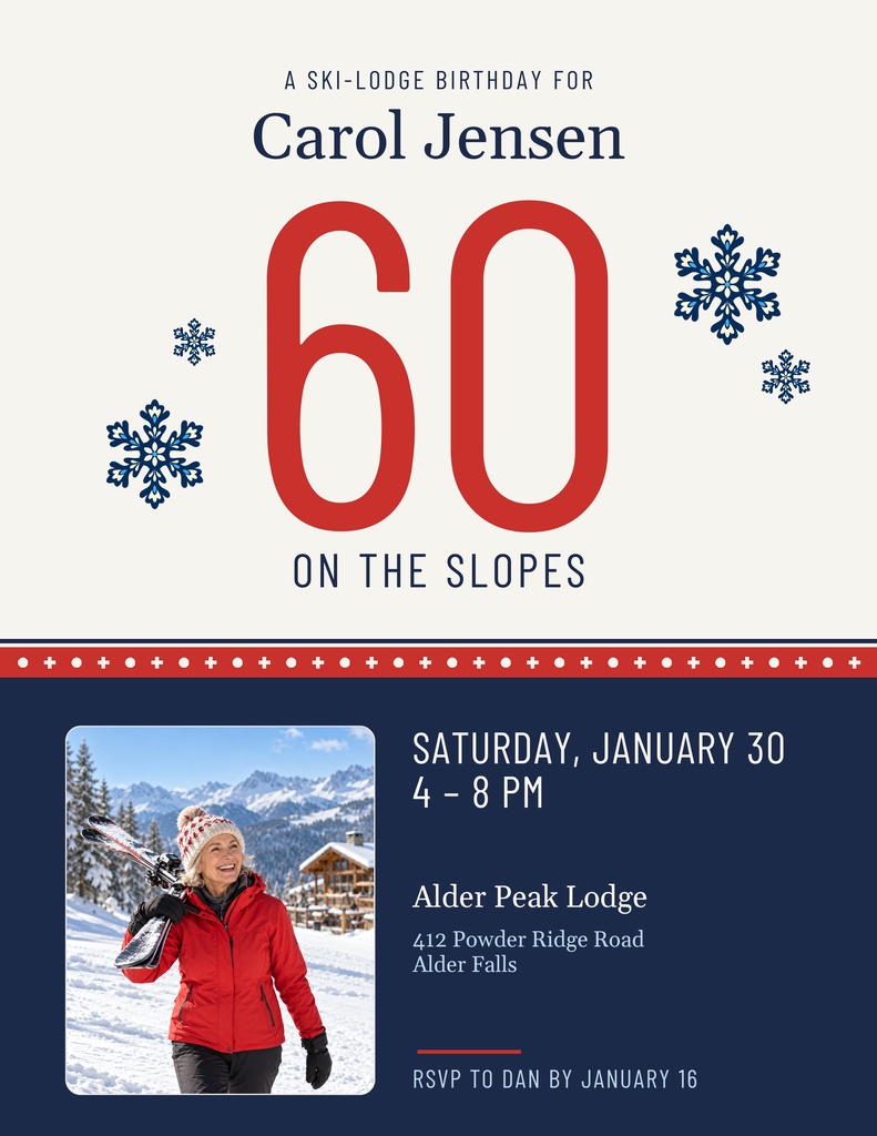 Preview for Sixty On The Slopes Letter Flyer Template