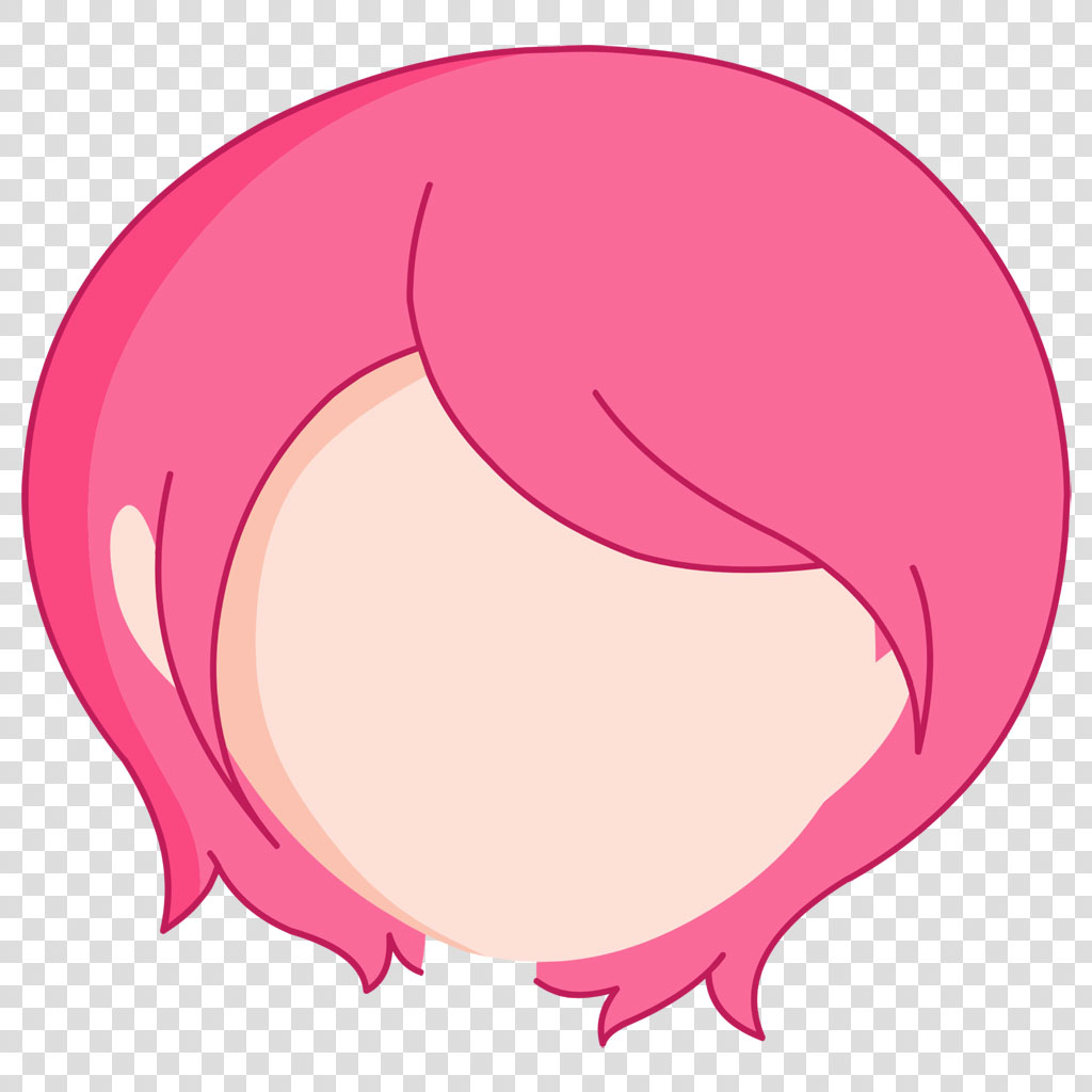 A cartoon-style illustration of a head with pink hair against a white background.