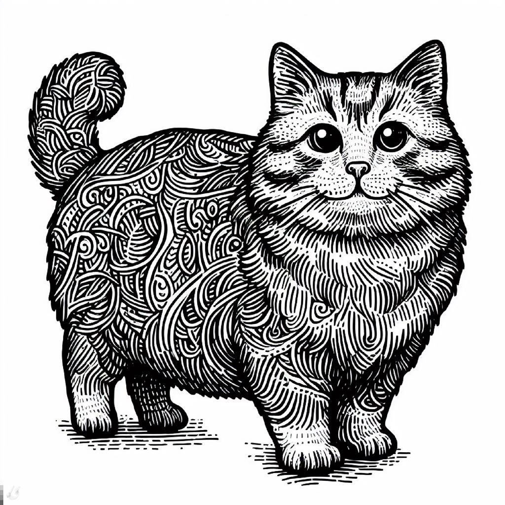 A cute cartoon cat with large yellow eyes and a pink nose surrounded by small hearts.