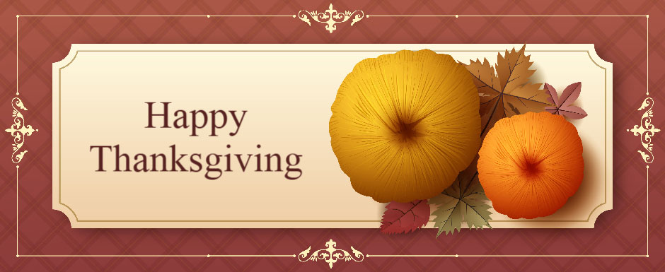 Thanksgiving greeting card with pumpkin and orange