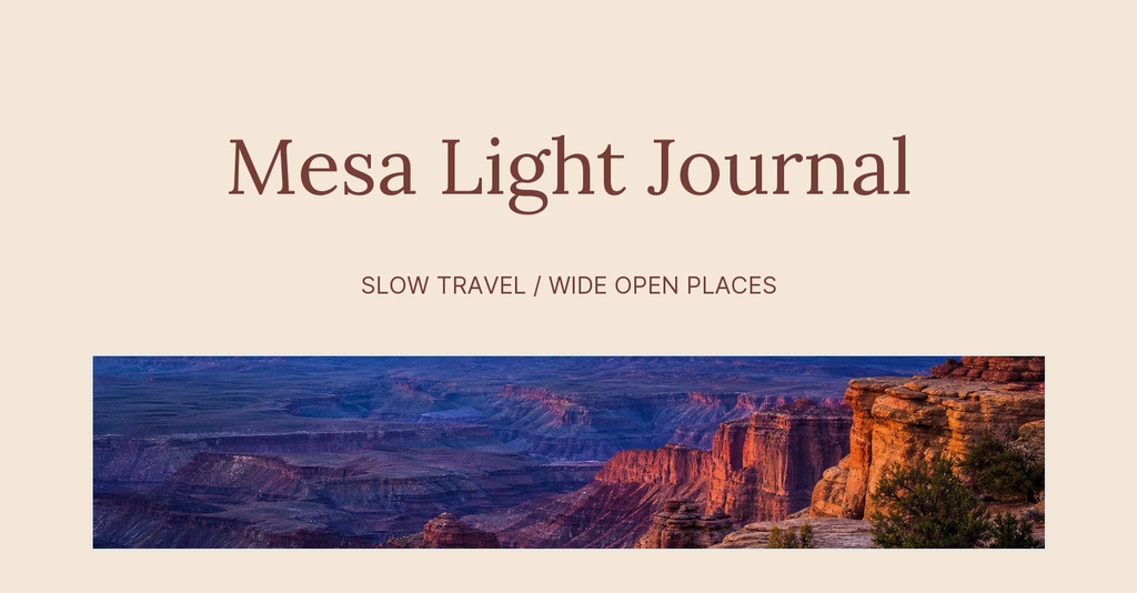 Beige cover design with the title Mesa Light Journal above a desert canyon landscape strip.