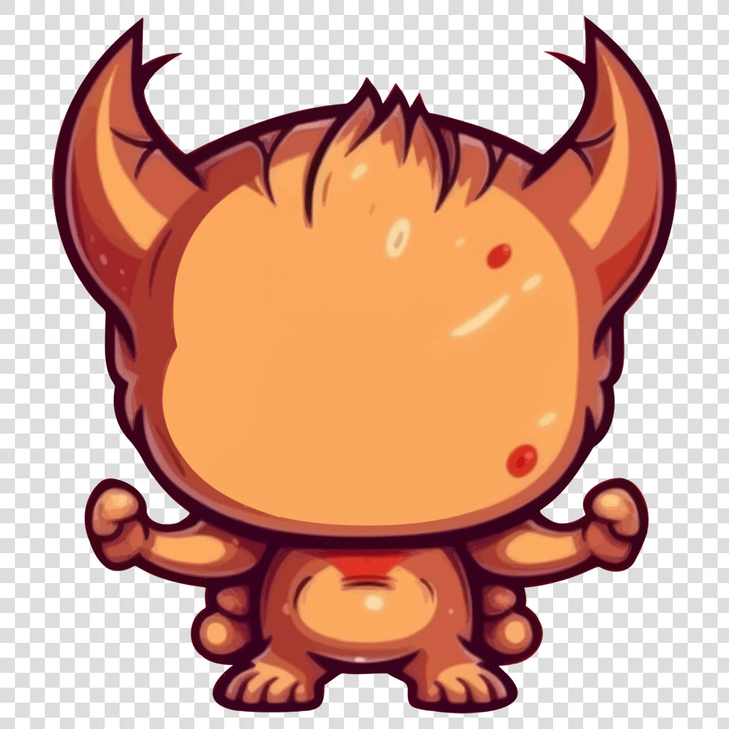 Cartoon monster with horns and big head