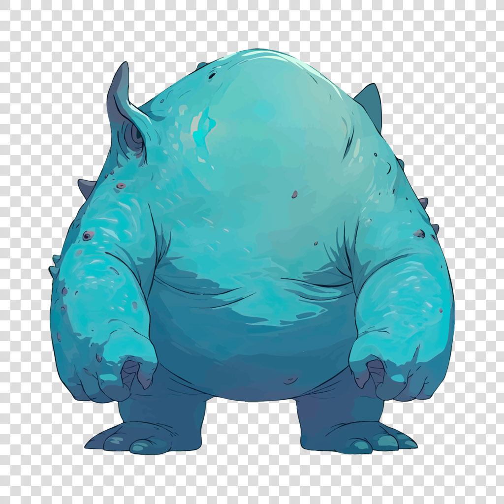 A blue creature with a large, rounded body and spiky protrusions on its back and arms.