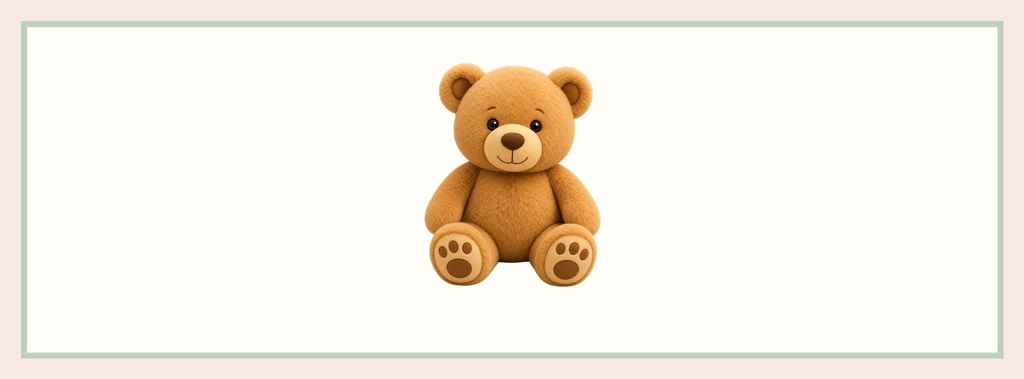 Cute teddy bear sitting centered on a light background with a soft border