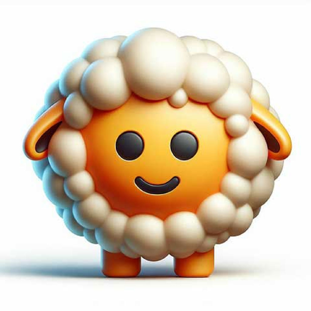 A cartoon sheep figurine with a white fluffy body and cute facial expression