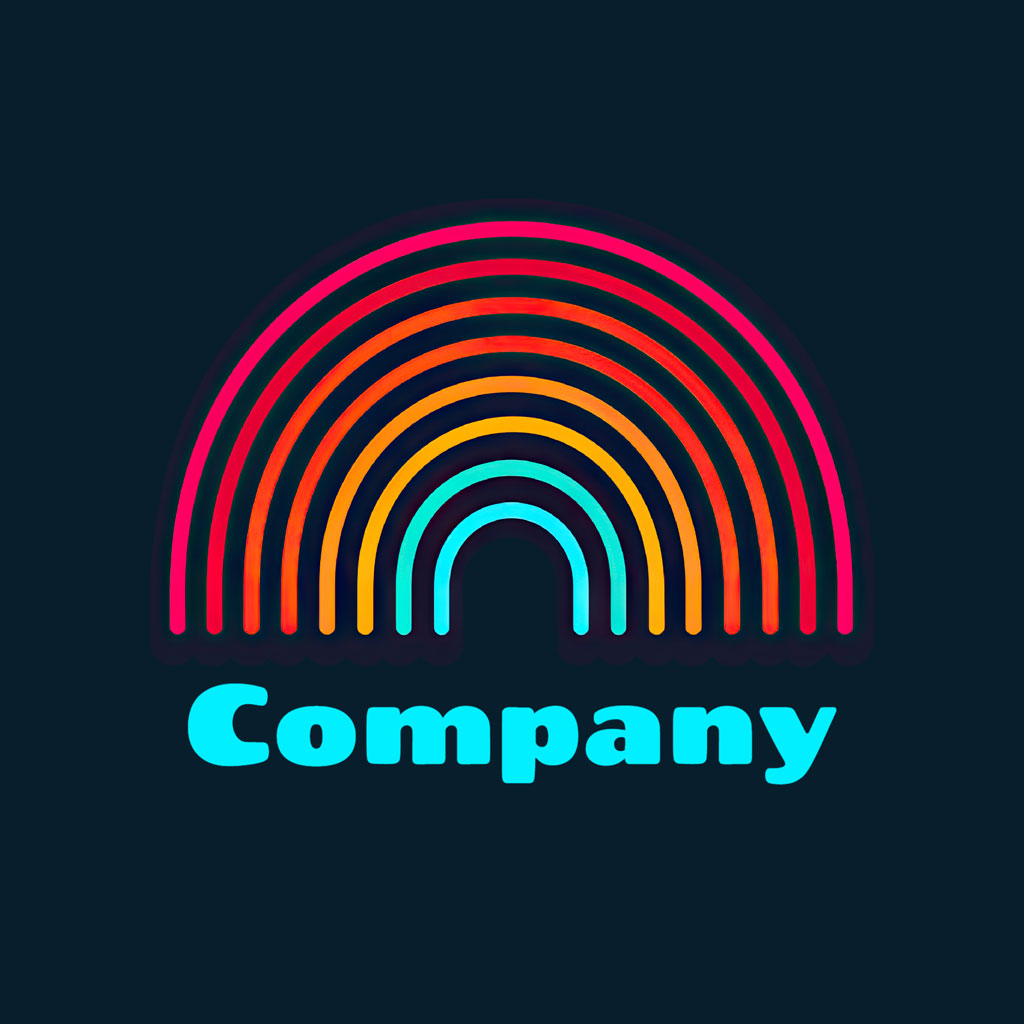 Company logo with a rainbow graphic