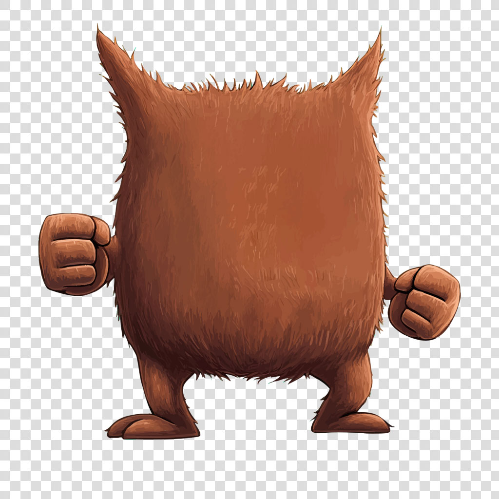 A cartoon creature with a furry brown body and two fists.