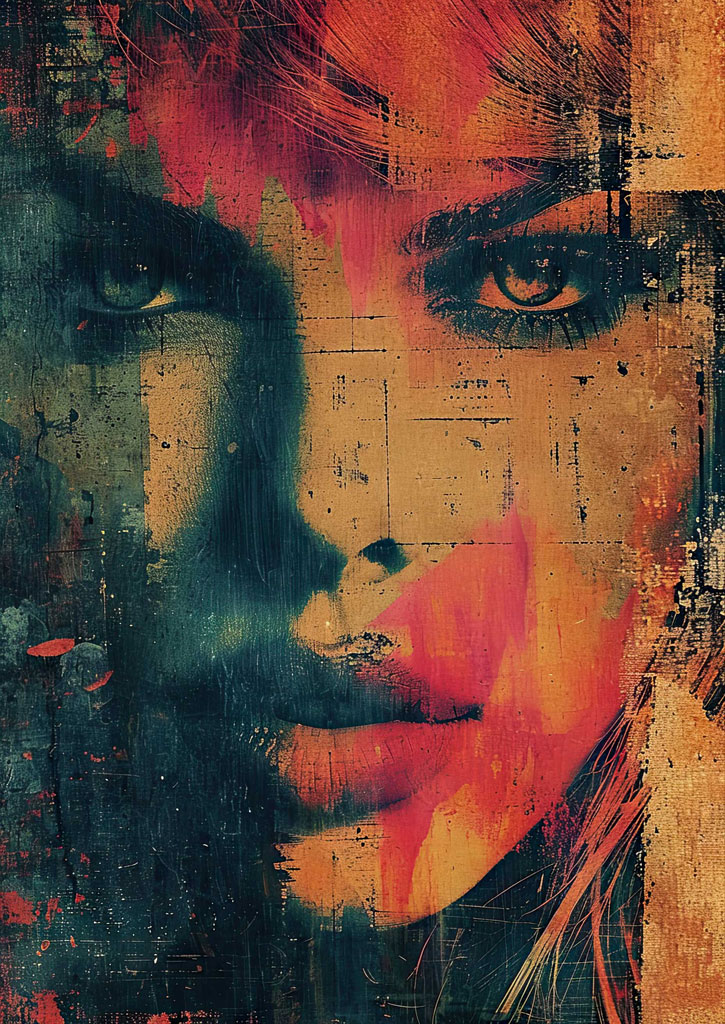A woman's face with abstract, vibrant colors