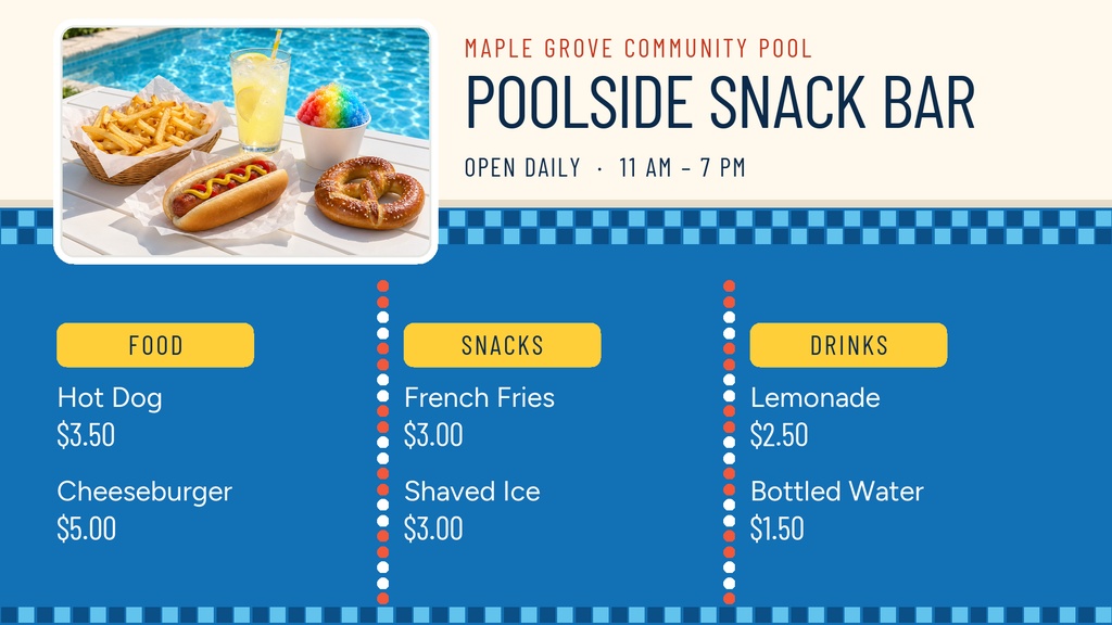 Preview for The Poolside Snack Bar Digital Menu Board Template