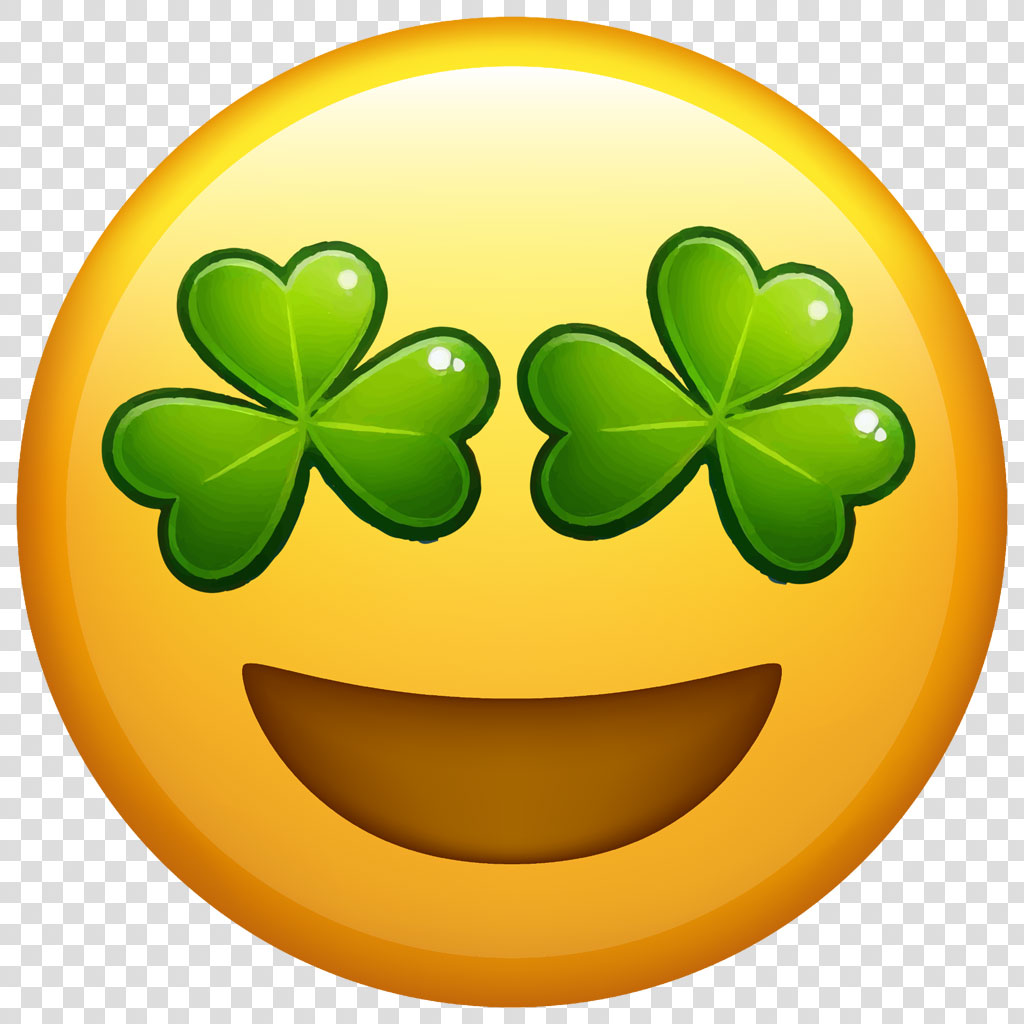 Smiling emoji with shamrock eyes