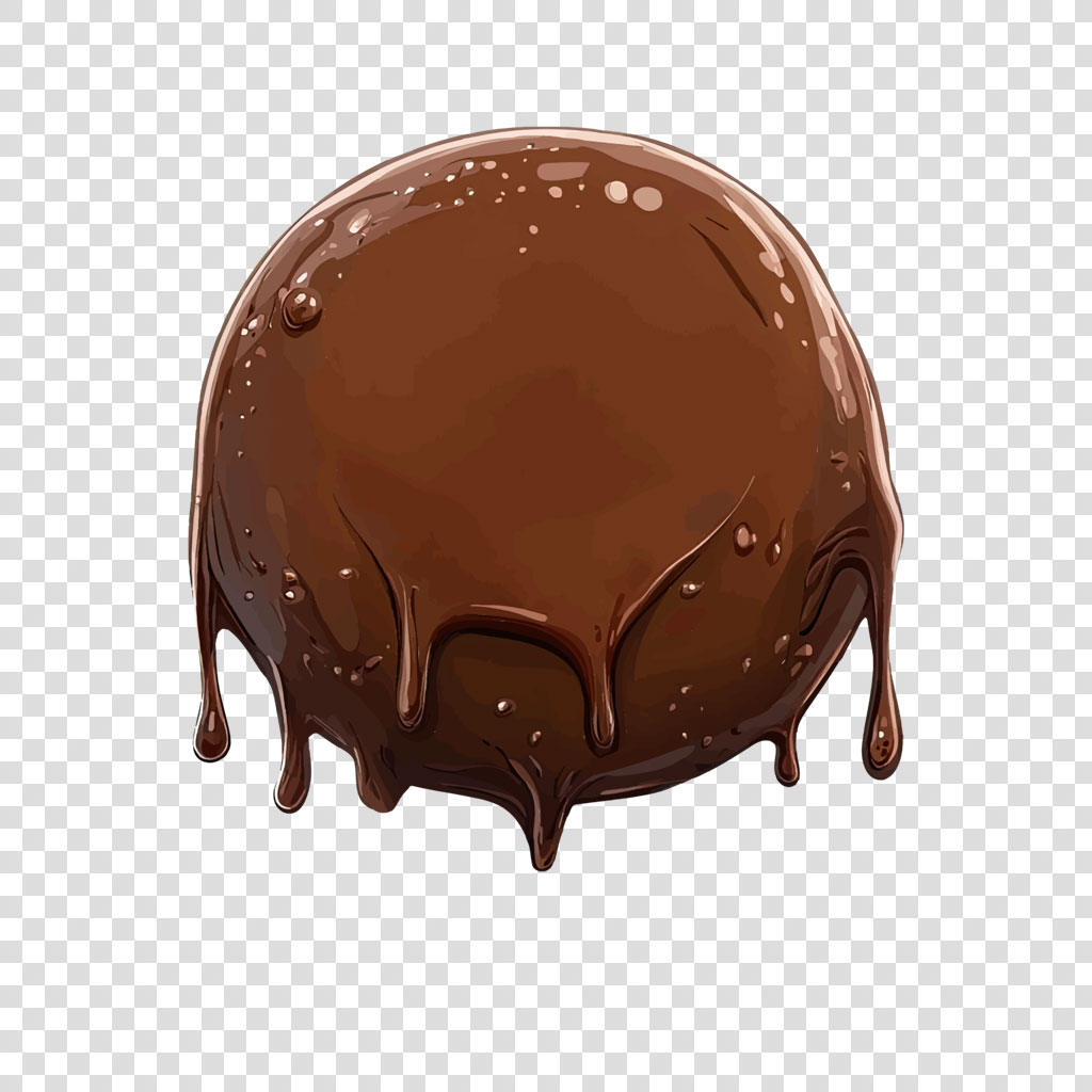 Melted chocolate with a glossy finish and drips on a white background
