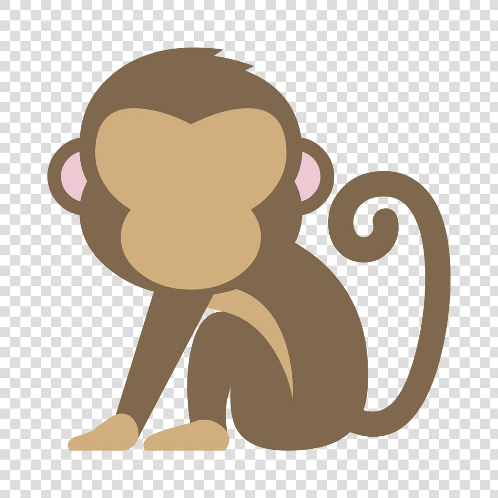 A brown cartoon monkey with a curled tail