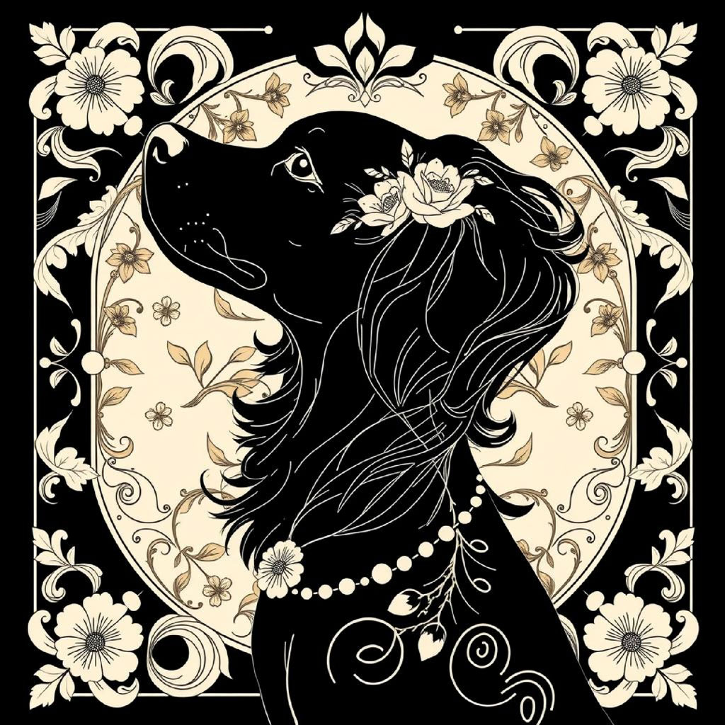 Illustration of a woman with flowing black hair and floral adornments