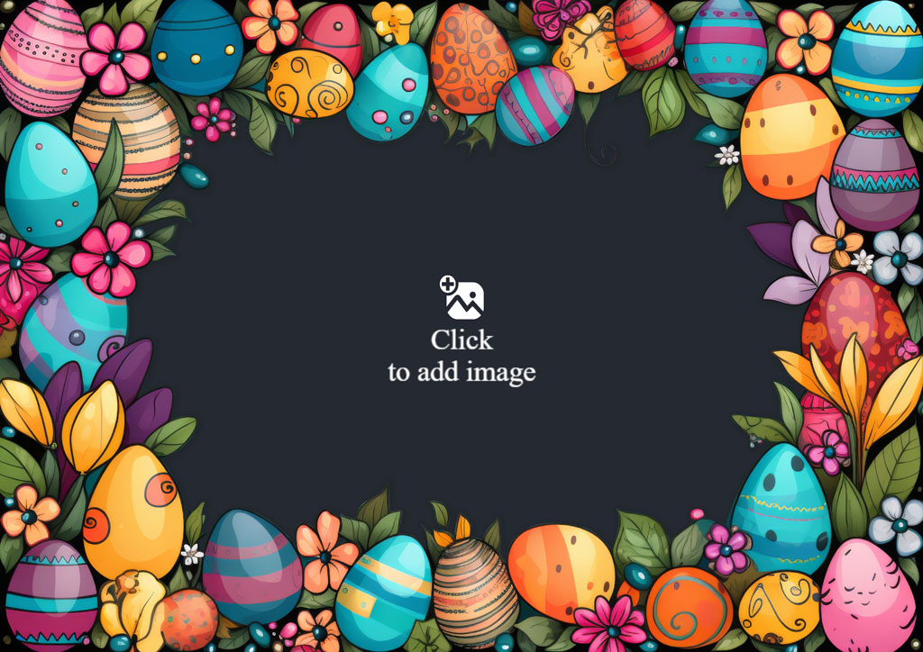 Colorful Easter egg frame with flowers and leaves