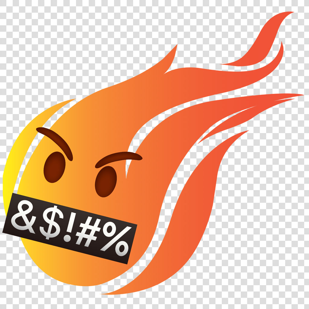 Angry flame emoji with censored mouth