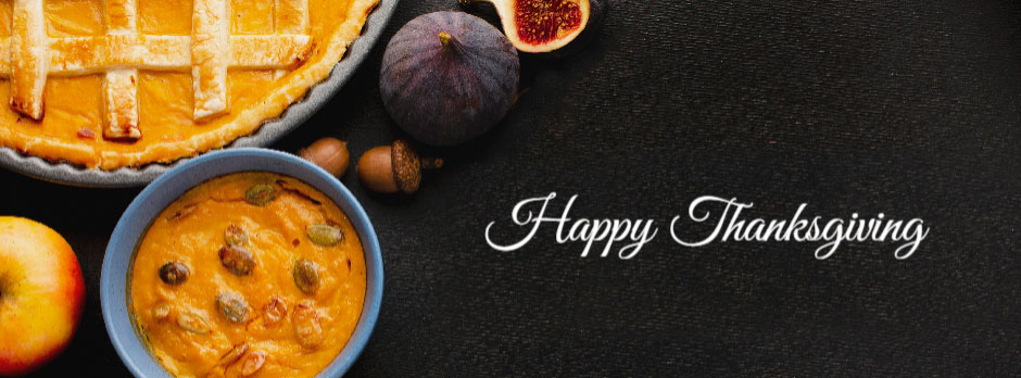 Thanksgiving dinner with pumpkin pie and figs