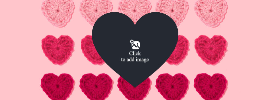 Crochet hearts in various shades of pink and red, with a black heart in the center.