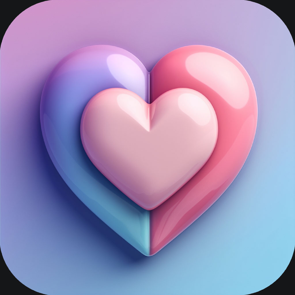 3D illustration of overlapping pink and blue hearts