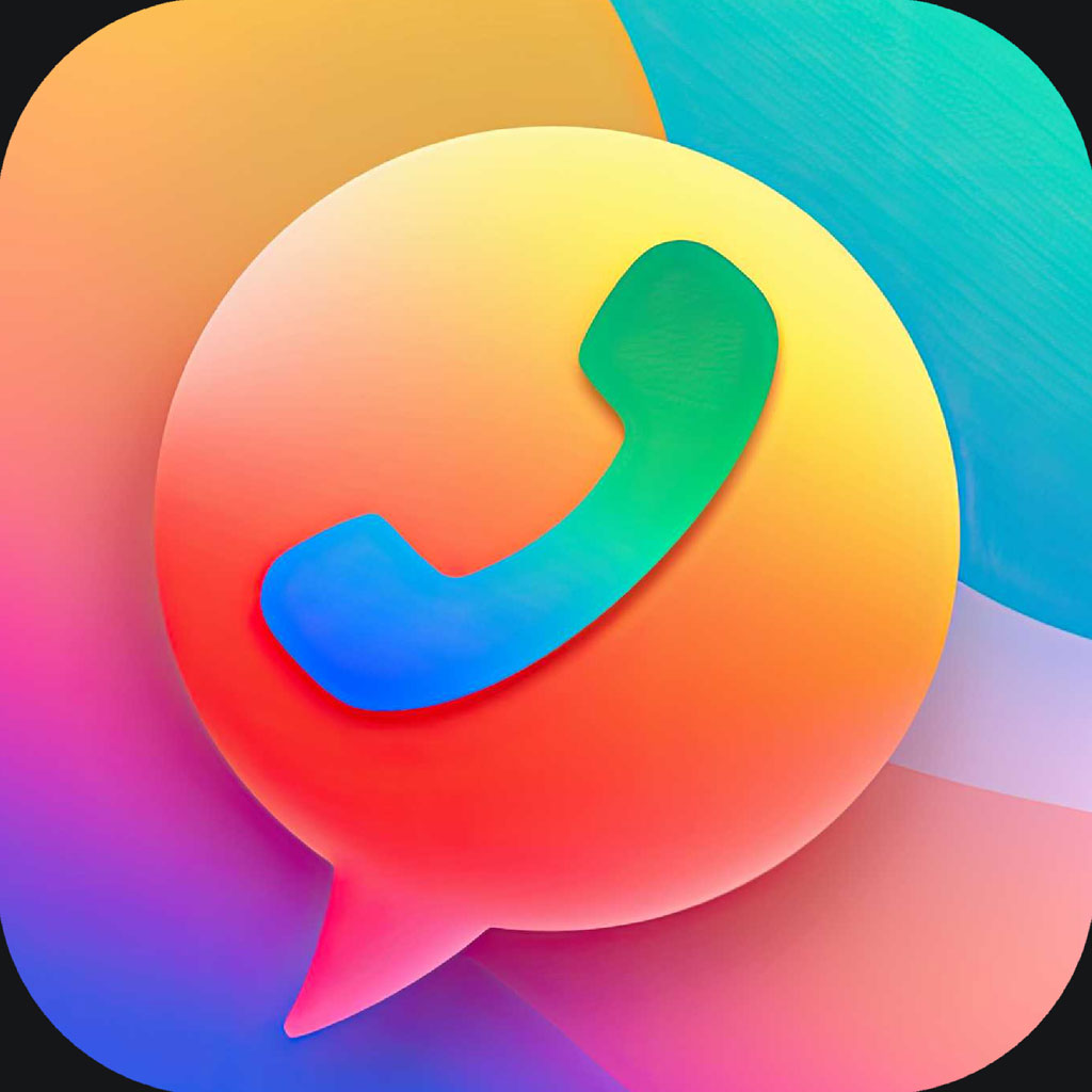 Multicolored icon with a speech bubble containing a phone receiver