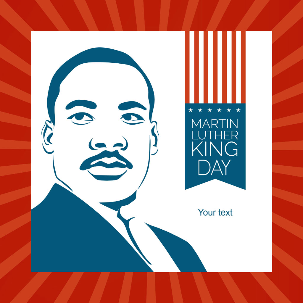 Martin Luther King Day template with portrait and red background