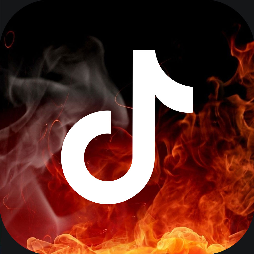 TikTok logo with flames and smoke
