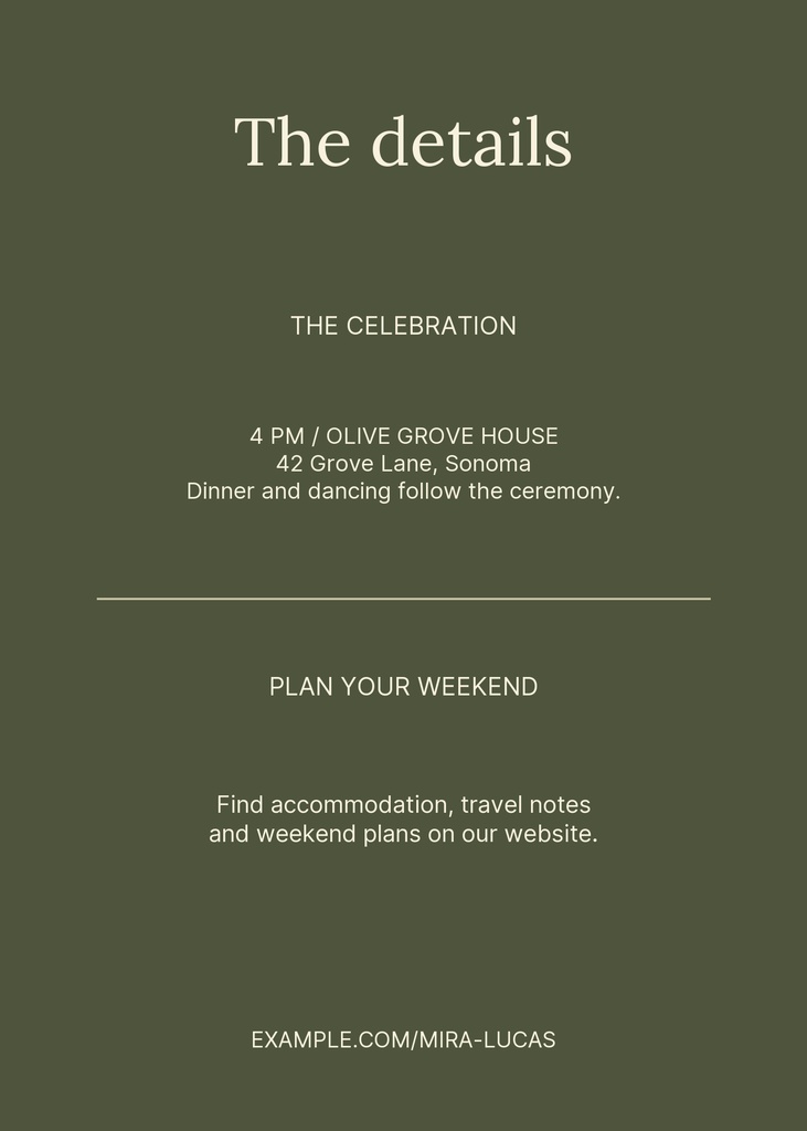Preview for Olive Grove Promise Details Card Template